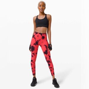 Lululemon Wunder Train HR Tight 25" *Wash Sz 4 Tie Dye Carnation Red Black